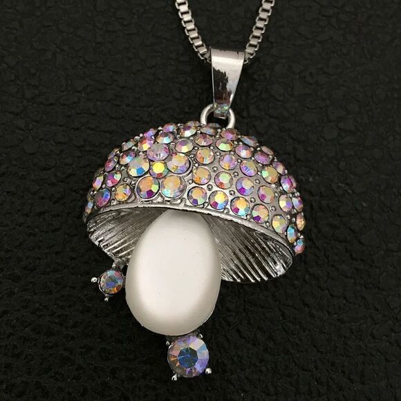 AB Crystal Opal Mushroom Pendant Necklace NWOT - Picture 1 of 3